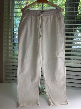 J. Crew Cream Drawstring Linen-Blend Joggers